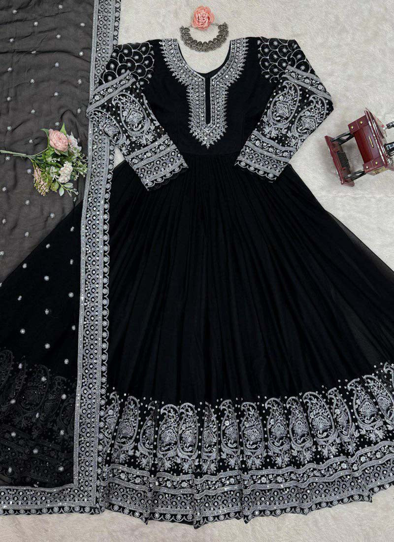 Prazu Fashion Black Georgette Sequence Anarkali Suit - Swadesiicart