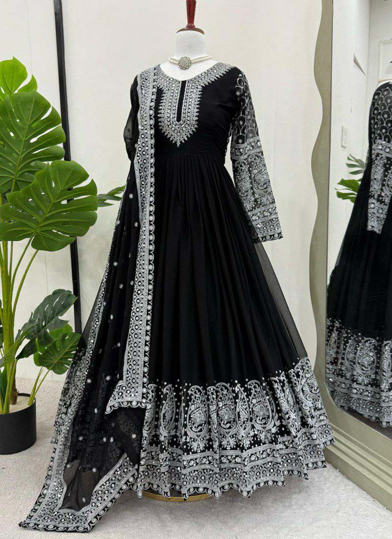 Prazu Fashion Black Georgette Sequence Anarkali Suit - Swadesiicart