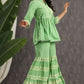 Juniper Green Ethnic Motif Printed Pure Cotton Tunic & Sharara With Sequins & Lace Detail - Swadesiicart