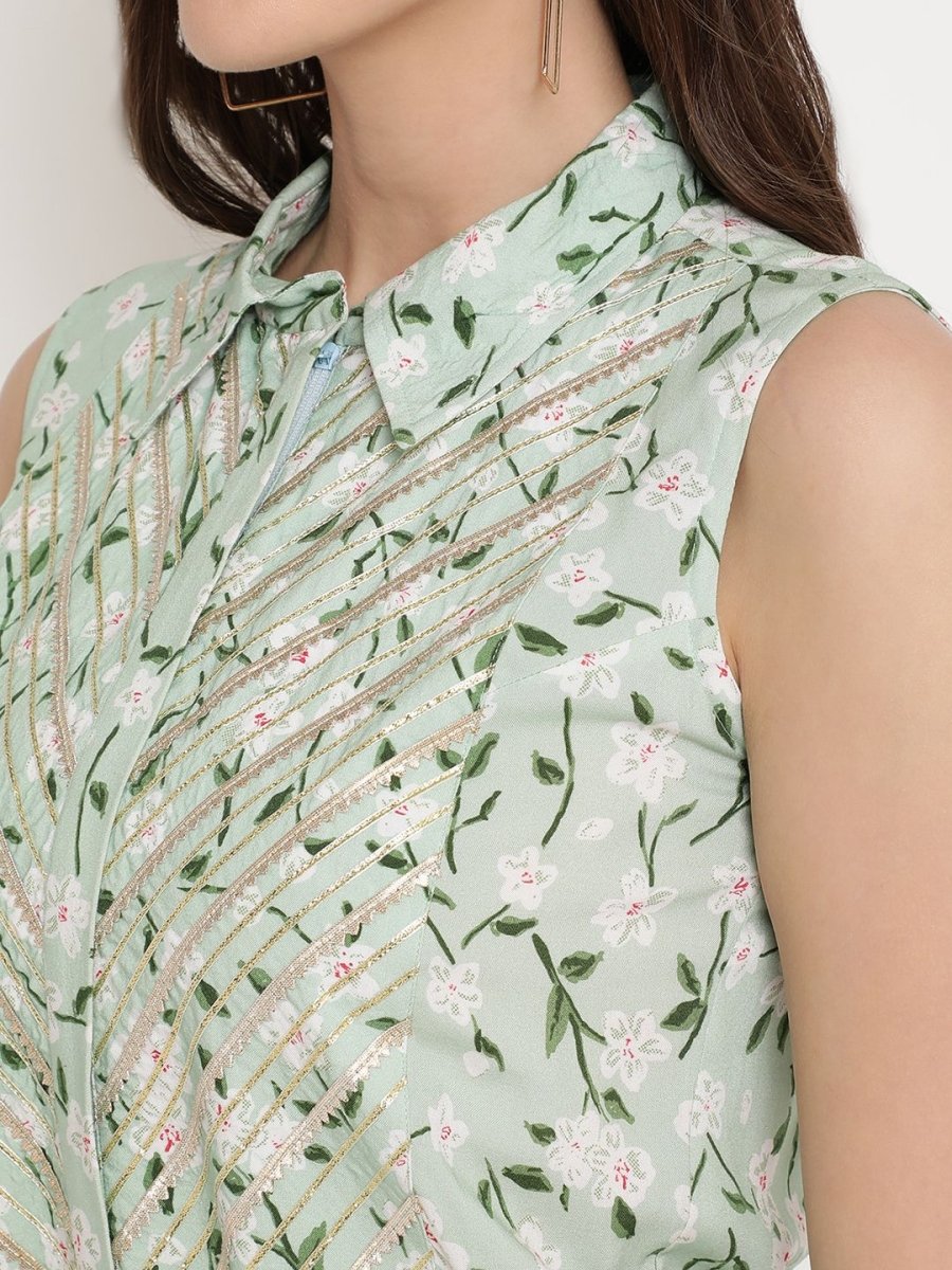 Ahalyaa Womens Mint Rayon Printed Jumpsuit | Swadesiicart