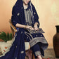 Jyoti Fashion Women's Navy Blue Velvet Cording with Resham Thread & Sequin Kurta with Trouser & Dupatta | Swadesiicart