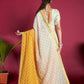 Vamsee Yellow & White Georgette Designer Saree - Swadesiicart