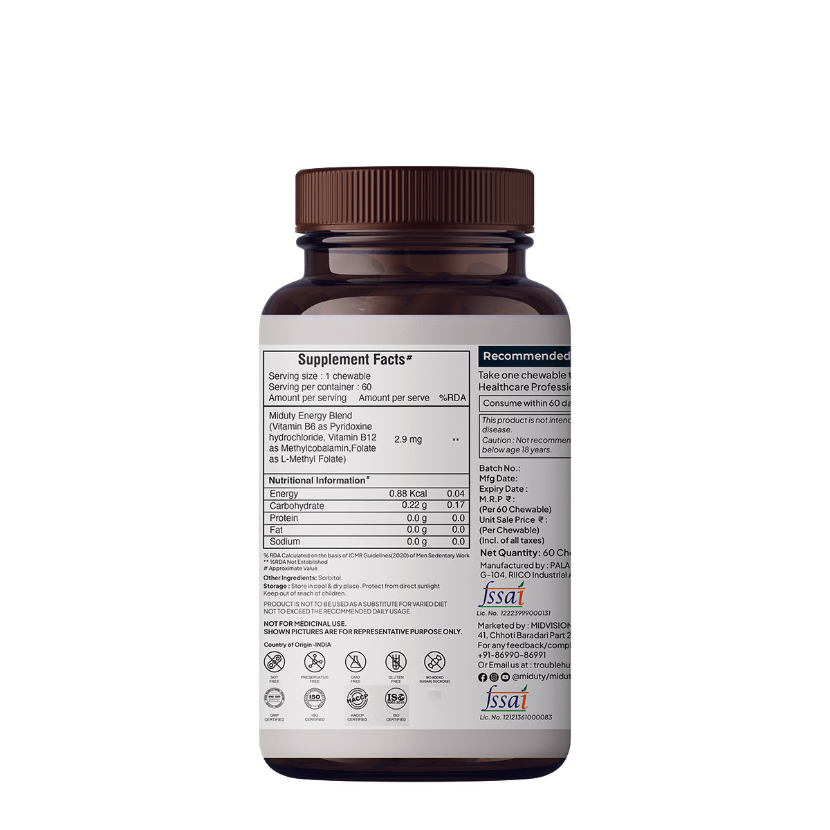 Miduty by Palak Notes Methyl B-12 & Folate Chewable Tablets - Swadesiicart