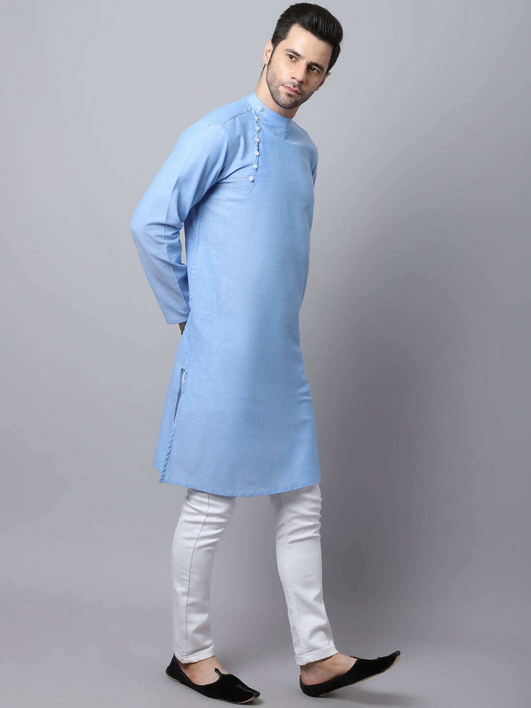 Even Apparels Blue Pure Cotton Men's Kurta With Side Placket (MMS503) | Swadesiicart