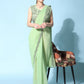 Green Fancy Pure Fabric Plain Ready to wear Saree with stitched Blouse - Vrinda | Swadesiicart