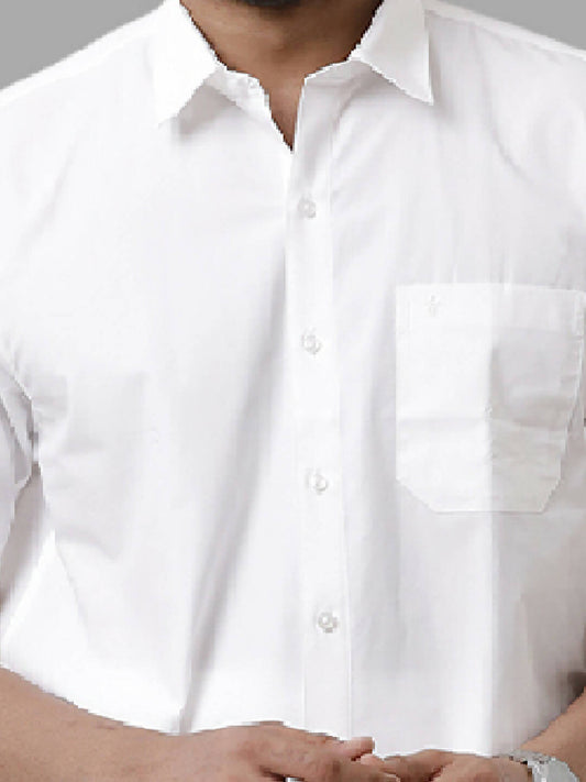 Ramraj Cotton Mens Half Sleeve Formal Poly Cotton White Shirt | Swadesiicart