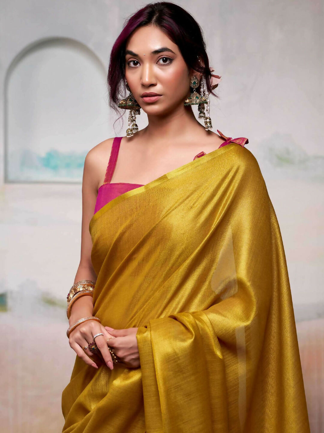 Shree Shyam Fashion Tissue Silk Yellow Saree