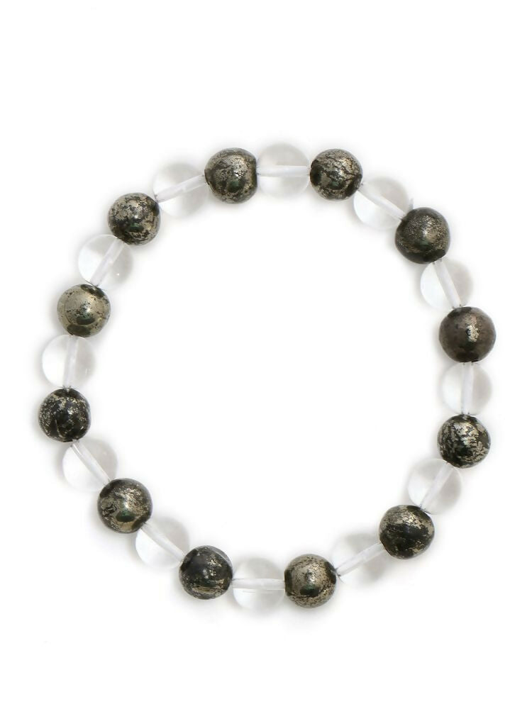 Clear Quatrz & Pyrite Black and White Beads Bracelet - Ruby Raang | Swadesiicart