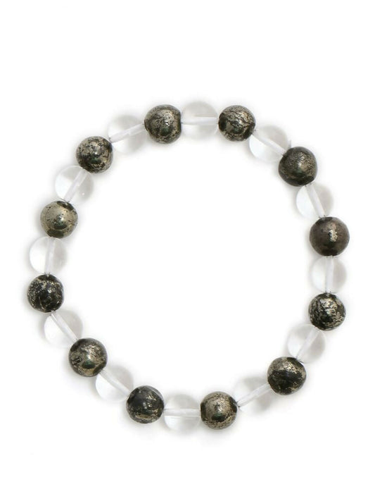 Clear Quatrz & Pyrite Black and White Beads Bracelet - Ruby Raang | Swadesiicart