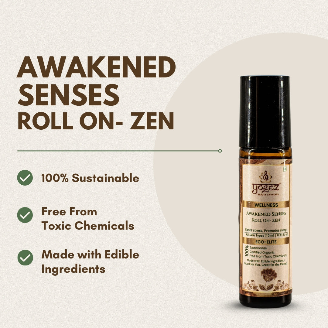 Yogez Awakened Senses Temple Roll-On- ZEN- aromatherapy blend to ease stress and to induce sleep - Swadesiicart