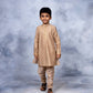 Ahalyaa Boys Beige Poly Silk Gold Printed Kids Kurta Churidar Set | Swadesiicart
