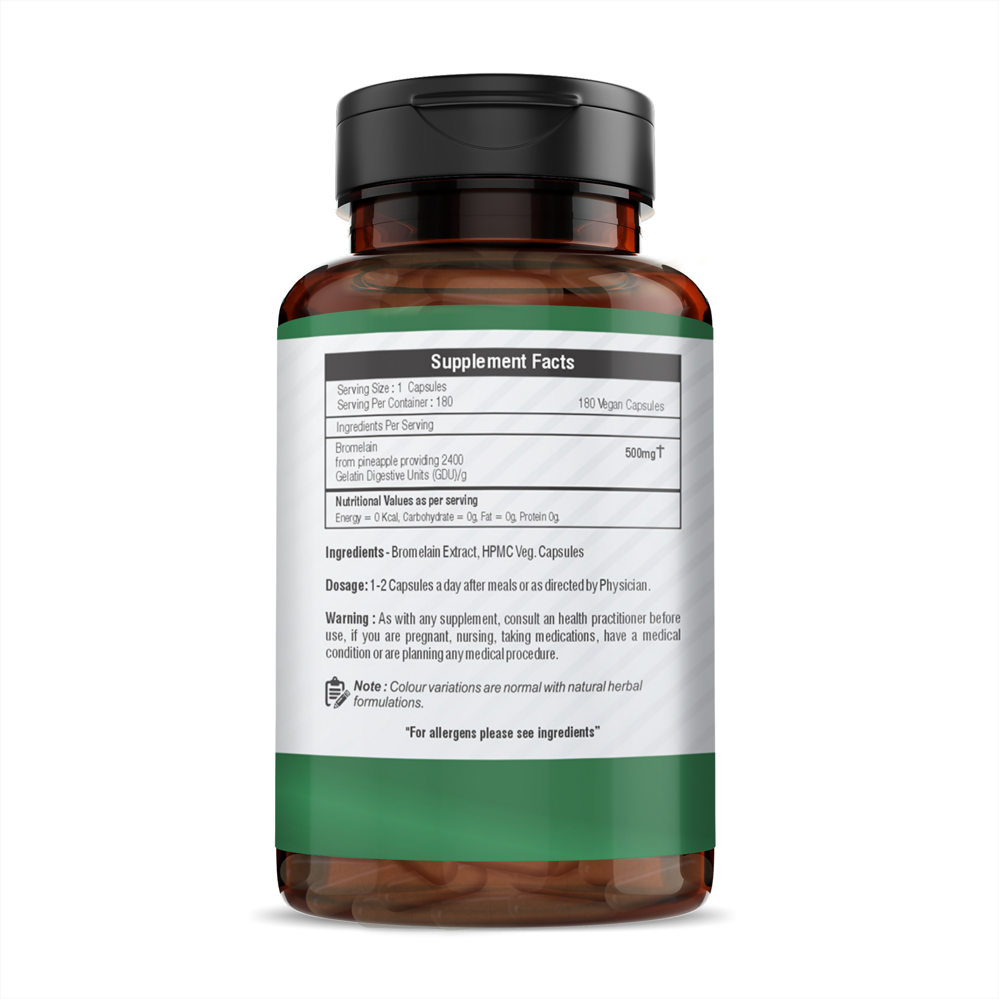H&C Herbal Bromelain Veg Capsules - Swadesiicart