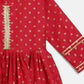 Ahalyaa Red Crepe Gold Printed Kids Kurta Sharara Set For Girls | Swadesiicart