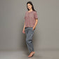 Breathables Women Cotton Printed Loungewear Kurta And Pants Co-Ord Set Pink & Navy I Nightwear