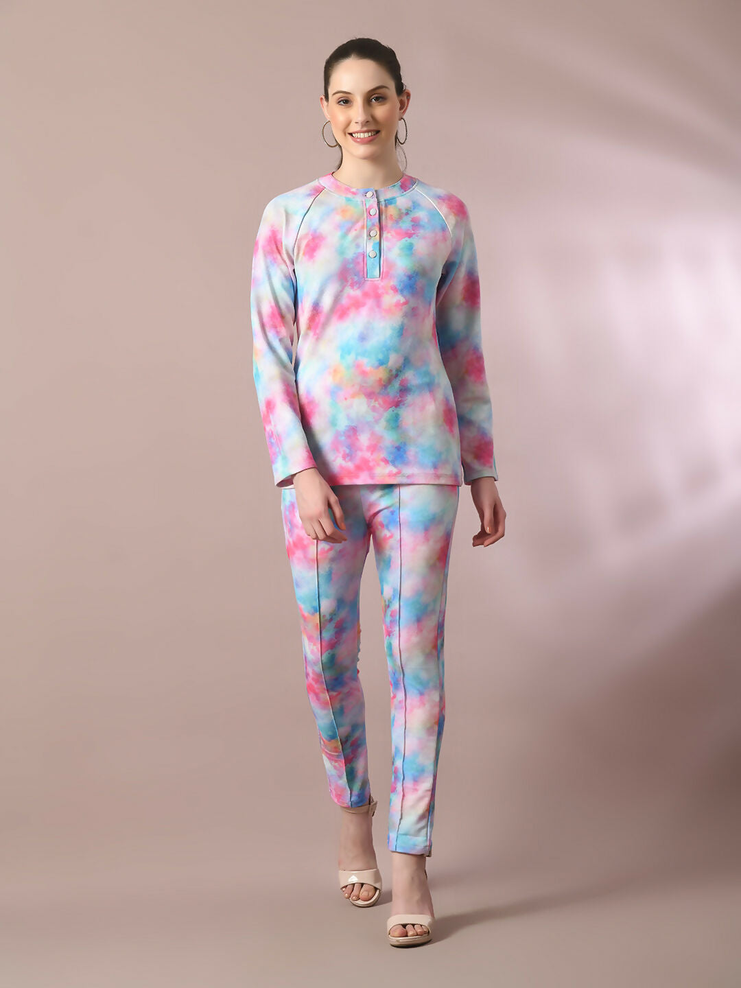 Myshka Women's Multi Printed Round Neck Party Top With Trousers Co-ord set - Swadesiicart