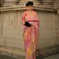 Dahlia Pinksoft Handloom Sik Zari & Thread Work, Contrast Pallu Saree - Rajtex Kube Silk - Swadesiicart