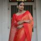 Vishnu Weaves Women's Orange Raw Silk Saree with Blouse - Swadesiicart