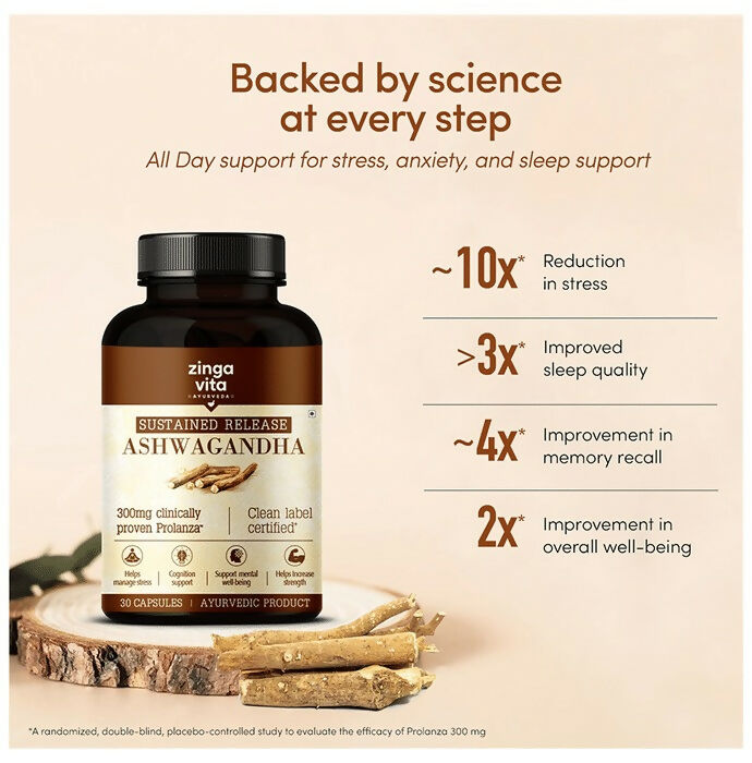 Zingavita Ayurveda Sustained Release Ashwagandha 300mg Capsules - Swadesiicart
