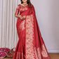 Joban Fashion Banarasi Red Jacquard WovenSoft Silk Saree | Swadesiicart