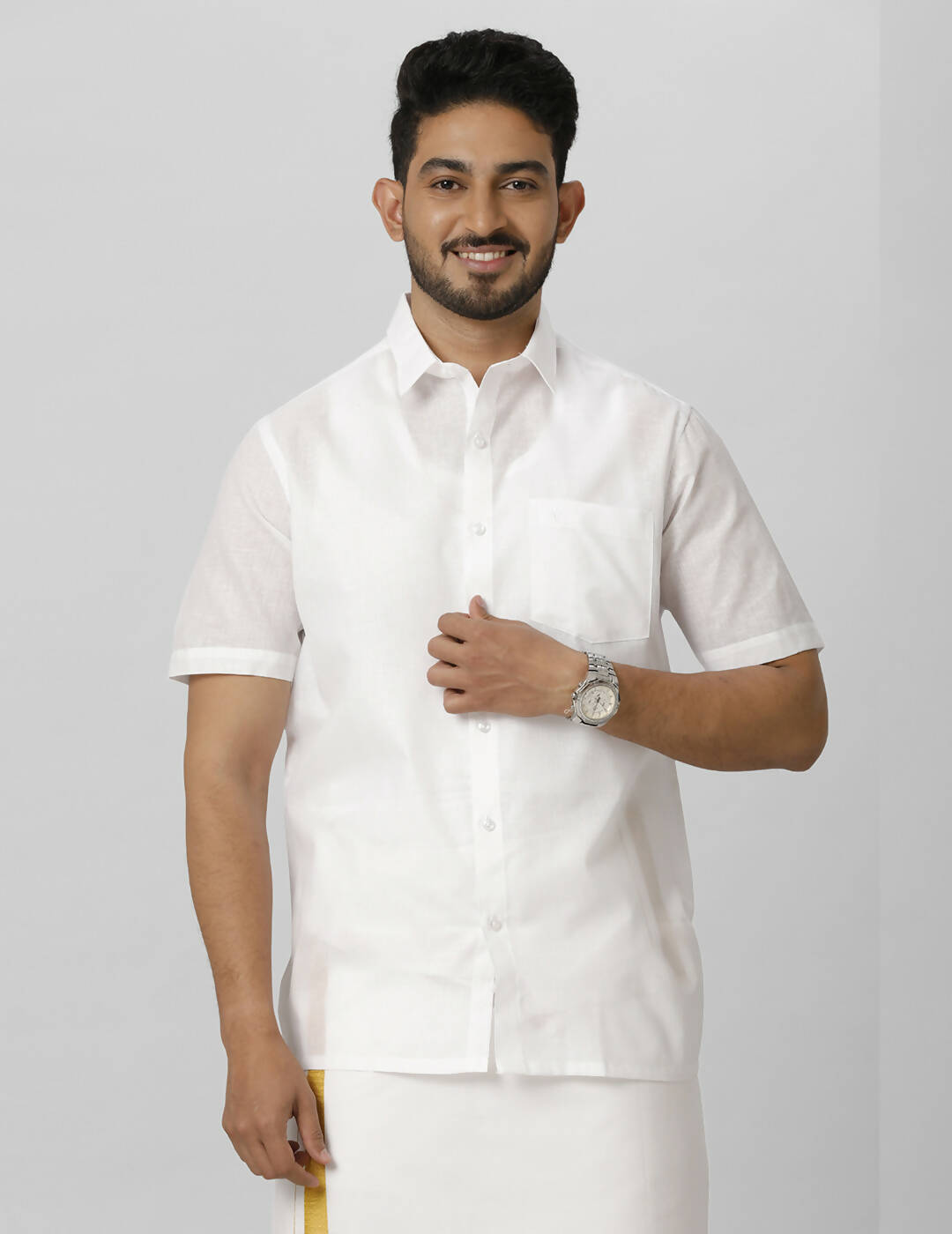 Ramraj Cotton Mens Half Sleeve Formal Poly Cotton White Shirt | Swadesiicart