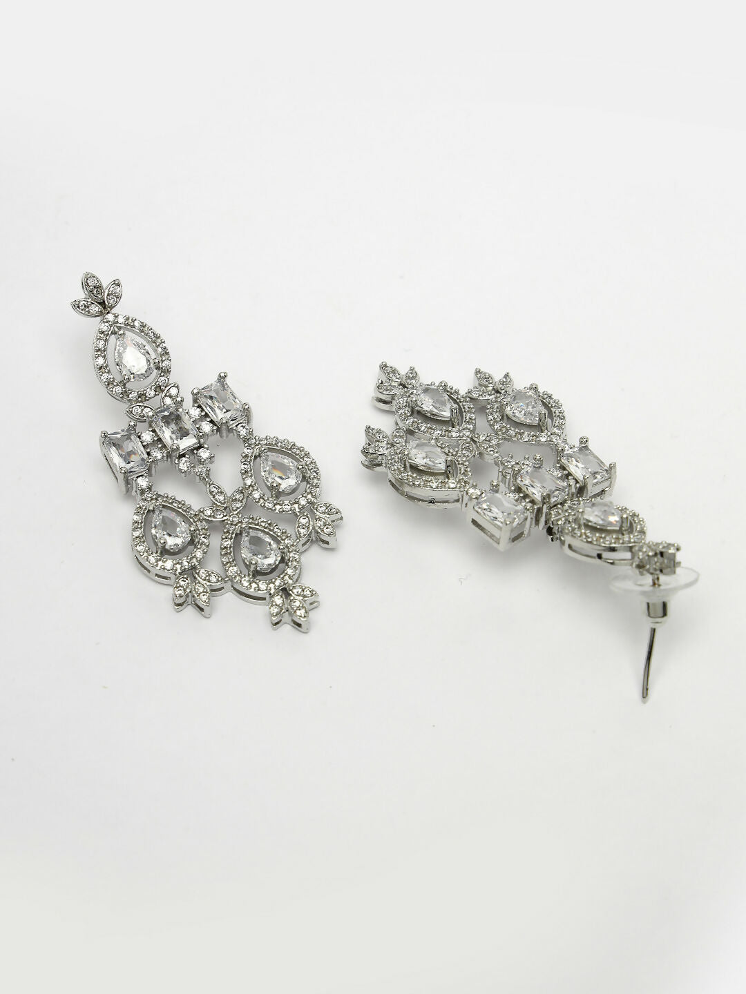 NVR Women's Silver-Plated Cubic Zirconia Studded Handcrafted Jewellery Set - Swadesiicart