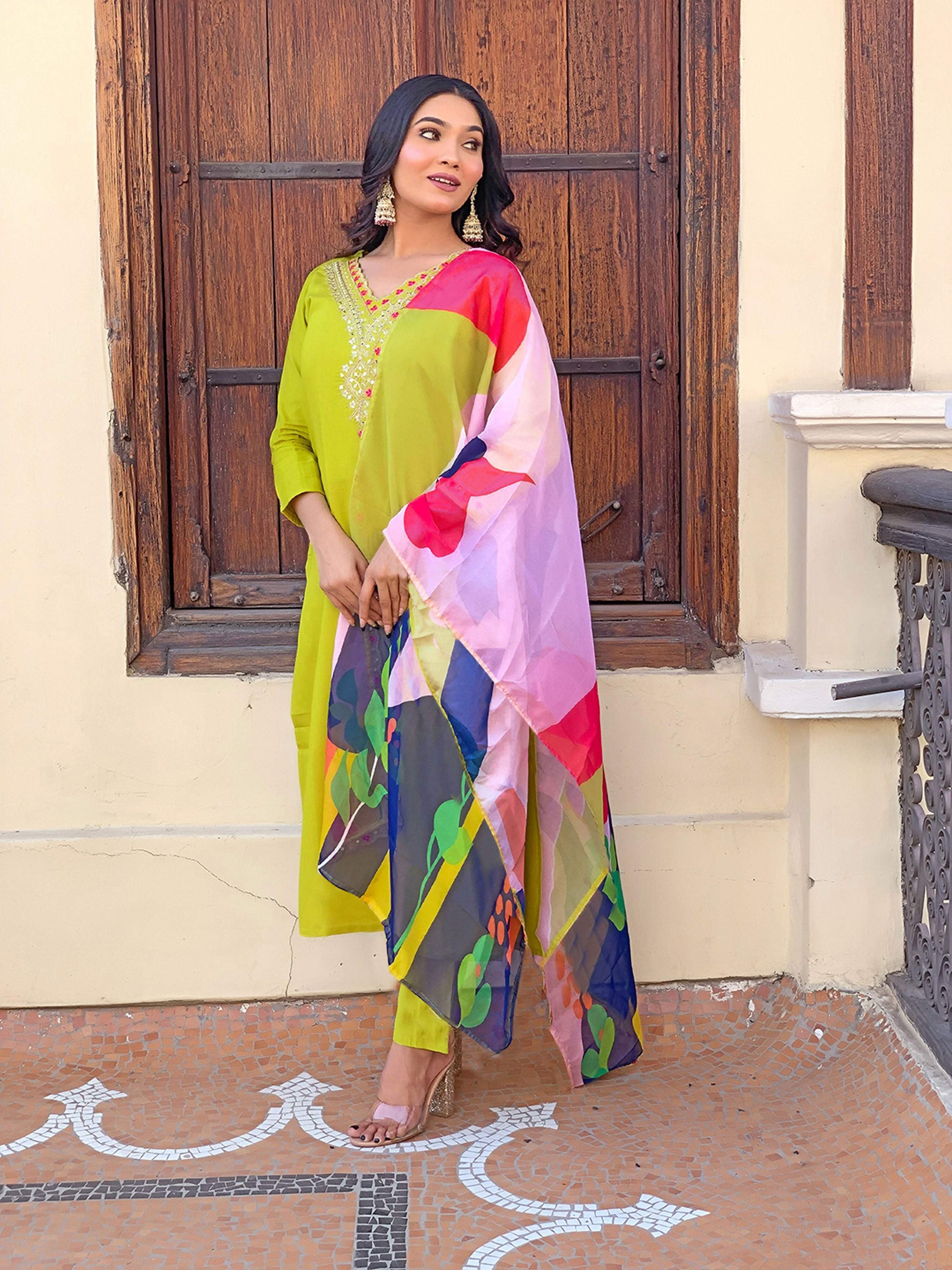 Partywear Designer Viscose Lemon Stitched Suit With Dupatta - Tanisha | Swadesiicart