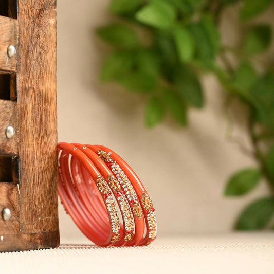 Afast Elegant Bridal & Wedding Party Fashion Bangle/Kada Set, Orange, Glass, Pack Of 8 Model No- A29 - Afast Enterprises