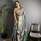 Joban Fashion Grey Banarasi Cotton Silk Woven Saree | Swadesiicart