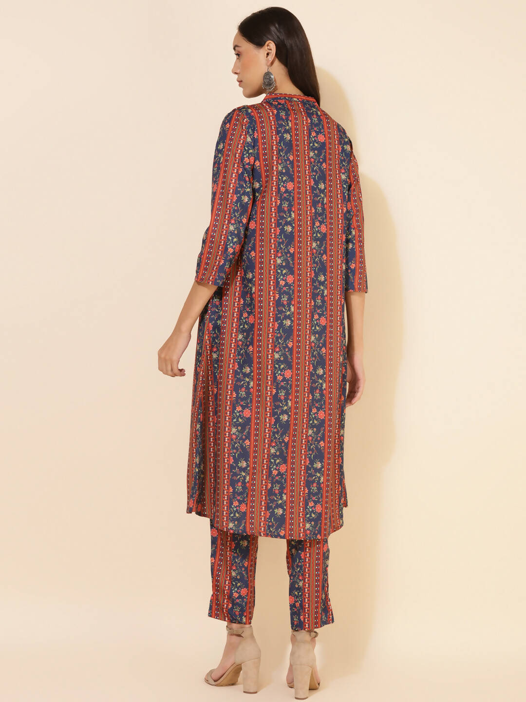 Janasya Women's Blue Crepe Digital Floral Printed Festive A-line Co-ords - Swadesiicart