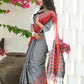 Beatitude Grey Temple Border Cotton Saree