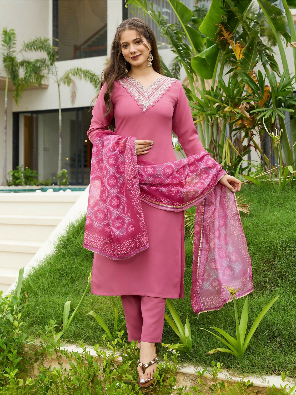 The52 Gajri Women's Beautiful Embroidered Rayon Fabric with Straight Kurta, Pant and Dupatta Set - Swadesiicart
