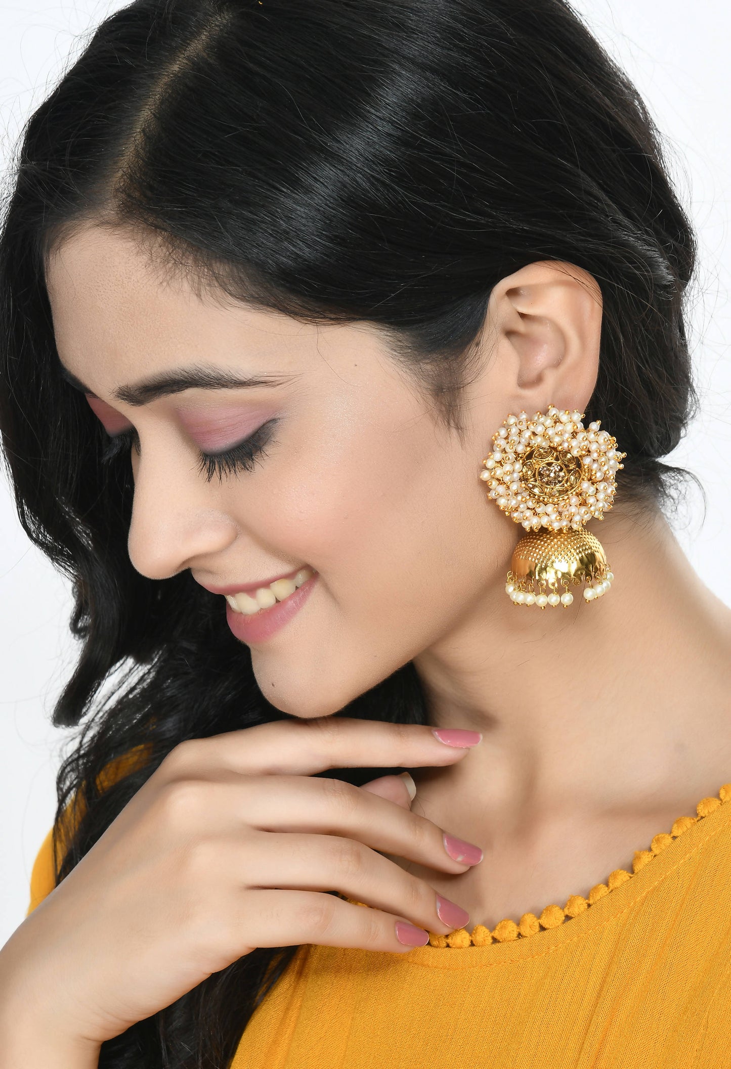 Mominos Fashion Johar Kamal Gold-Polished & Bead Party Wear Jhumka - Mominos Fashion