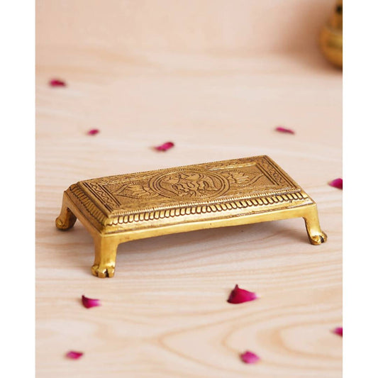 eCraftIndia Beige Lotus Flowers Engraved Pooja Chowki | Swadesiicart