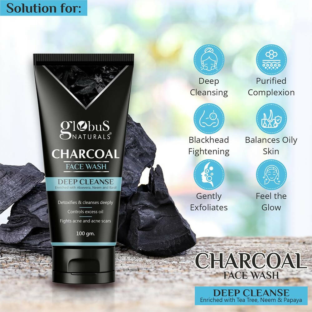 Globus Naturals Anti Pollution & Anti Acne Charcoal Face Wash - Swadesiicart