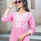 BulBul Arushi Pink Rayon Kurta Set with Lucknowi Work - Swadesiicart