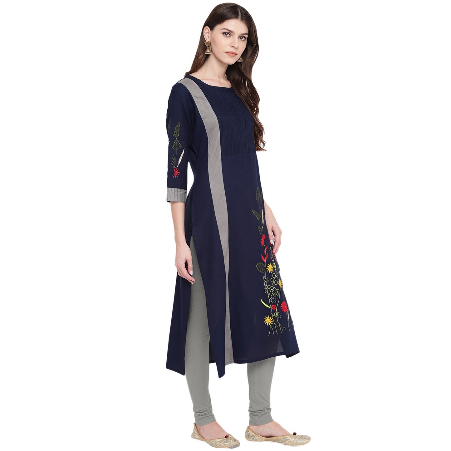 NOZ2TOZ Women's Blue & Grey Kurta- (1pc set) - Swadesiicart