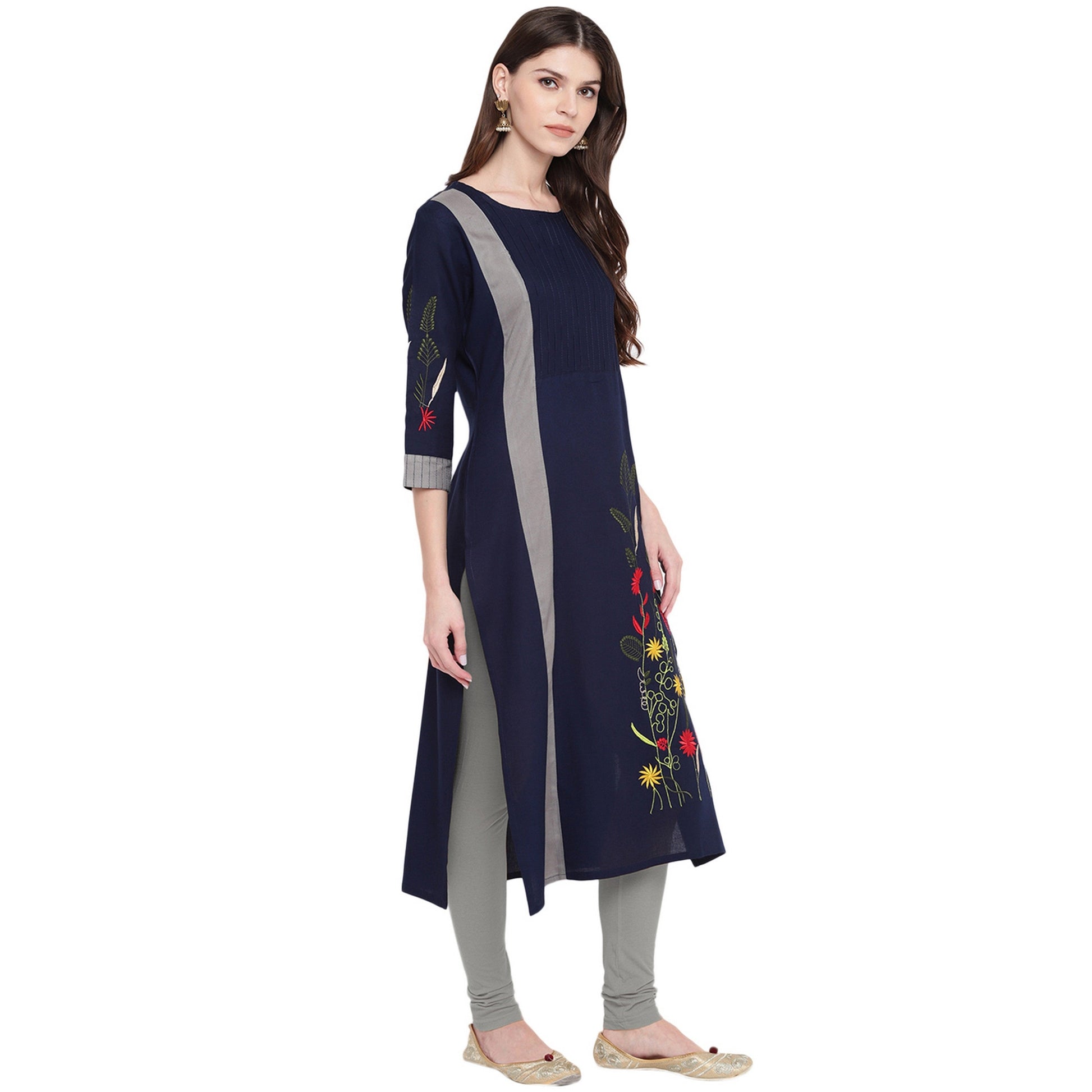 NOZ2TOZ Women's Blue & Grey Kurta- (1pc set) - Swadesiicart