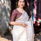 White Silk Blend Kalamkari Saree with Unstitched Blouse - Hiral Fashion | Swadesiicart