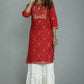 Alvano Printed Stylish A-line Kurti with Sharara set for Women and Girls Rayon (Orange)