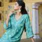 Vaasva Women Aqua Muslin Pleated Kurta & Pant Clothing Set | Swadesiicart