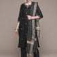 Anubhutee Black Floral Embroidered Thread Work Kurta with Trousers & With Dupatta | Swadesiicart
