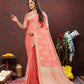 Lorenvalley Fashion Peach Cotton Woven Design with Zari Weaving Design Saree - Swadesiicart
