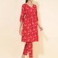 Janasya Women's Red Cotton Floral Printed Casual Flared Co-ords - Swadesiicart