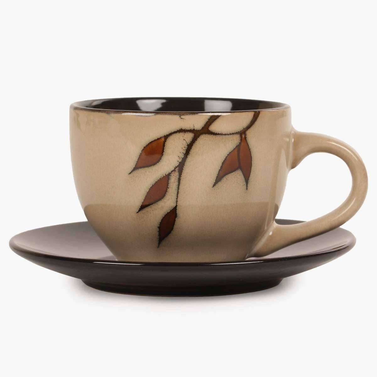 Home Centre Caraway Cup and Saucer- Set of 13 Pcs - 220 ml - Brown - Swadesiicart