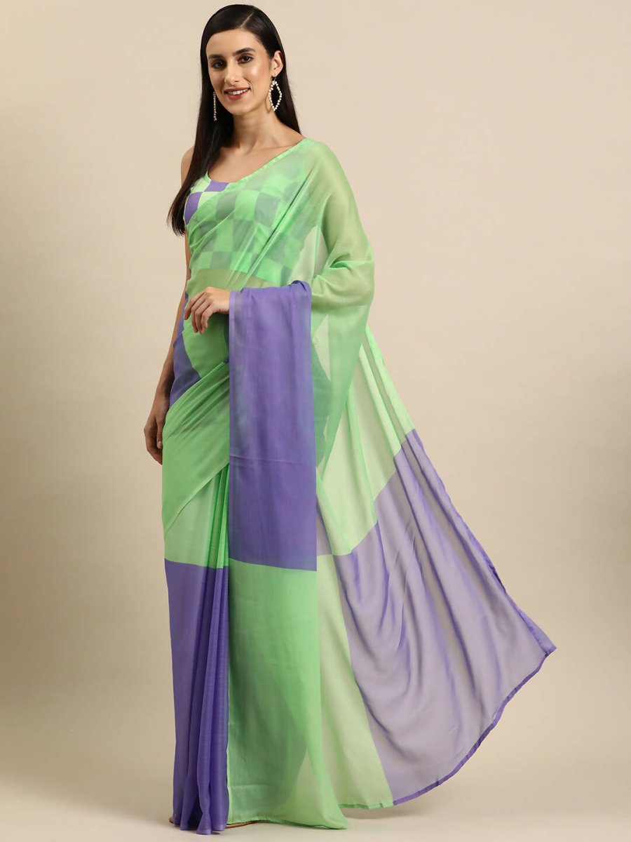 Ahalyaa Women's Traditional Semi Stitch Saree - Fluorescent Green | Swadesiicart