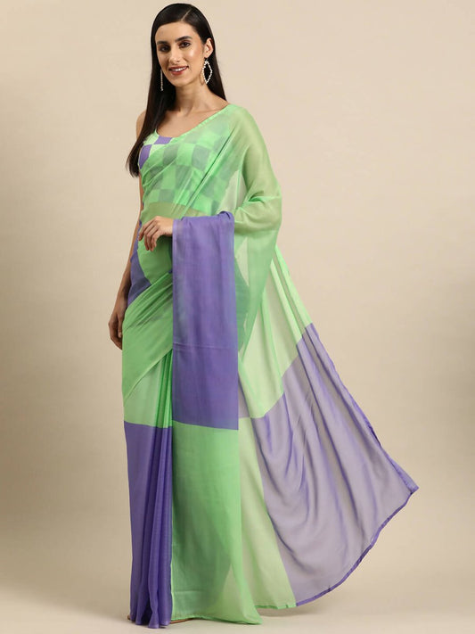 Ahalyaa Women's Traditional Semi Stitch Saree - Fluorescent Green | Swadesiicart