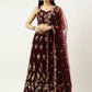 House of Panchhi Burgundy Net Sequinse Work Lehenga & Blouse, Dupatta | Swadesiicart