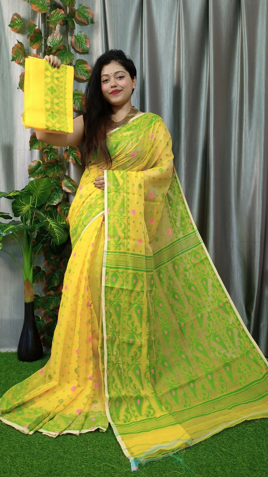 Exclusive Collection Yellow Beautiful Jamdani Collection Saree - Swadesiicart
