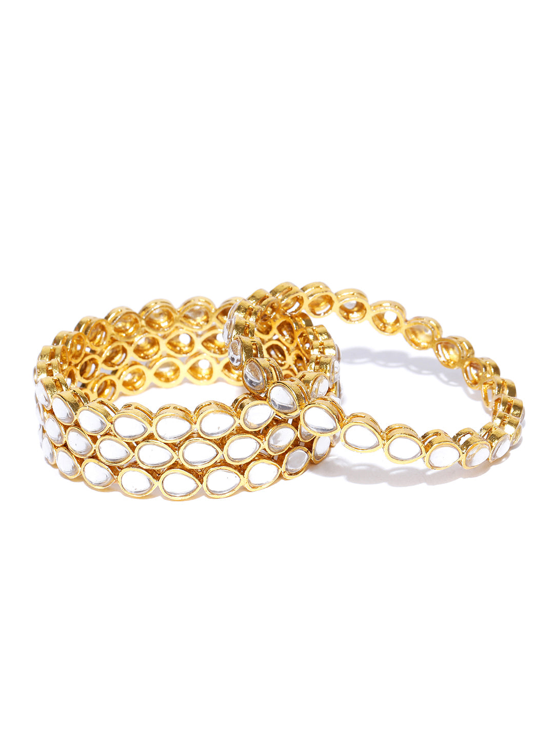 Priyaasi Women Set of 4 Gold-Polished Drop Shaped Kundan Studded Bangles - Swadesiicart
