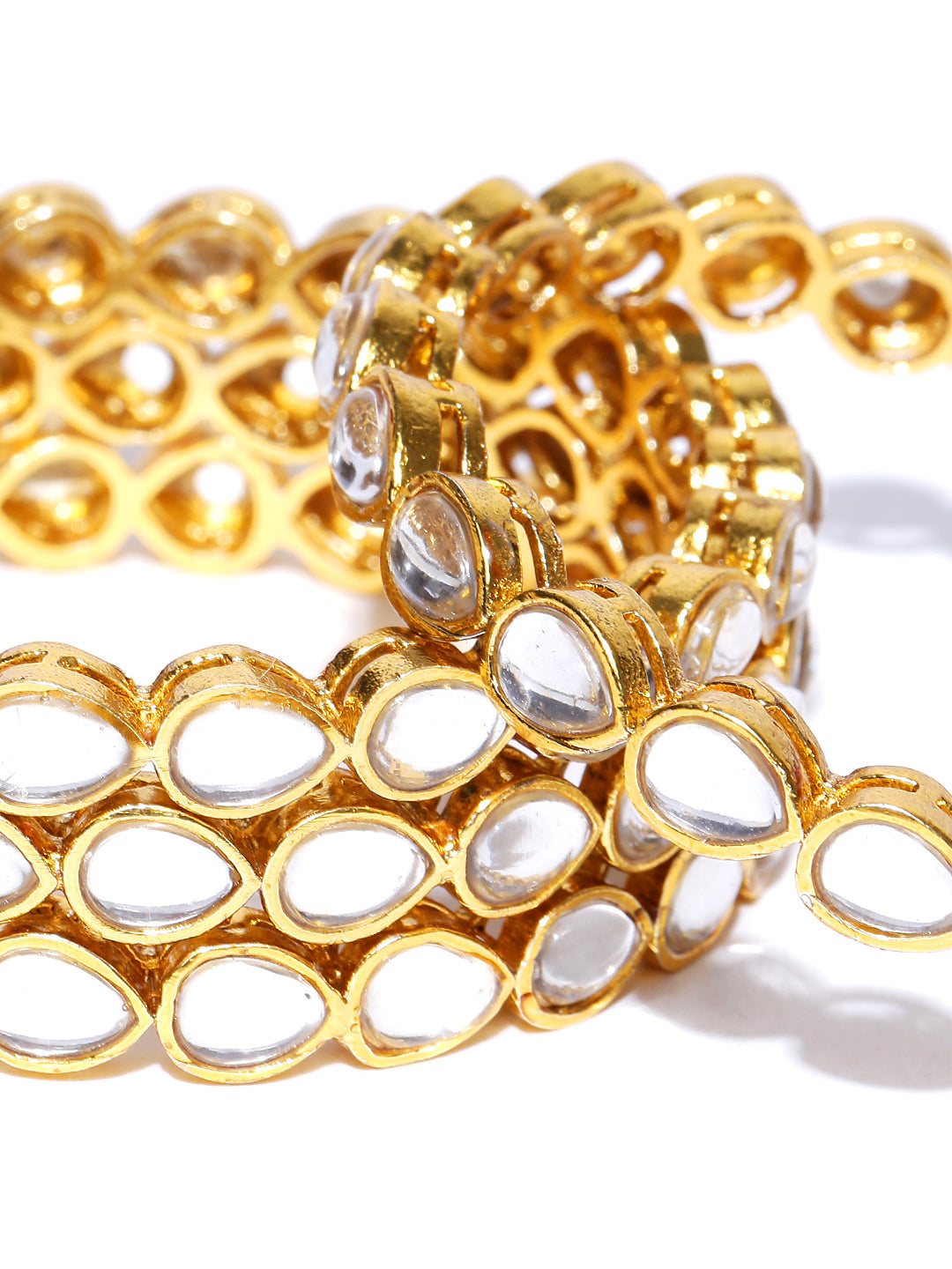Priyaasi Women Set of 4 Gold-Polished Drop Shaped Kundan Studded Bangles - Swadesiicart